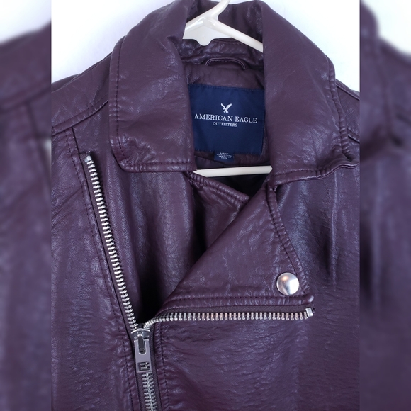 American Eagle Moto Zip Front Jacket Small Maroon - Picture 3 of 9